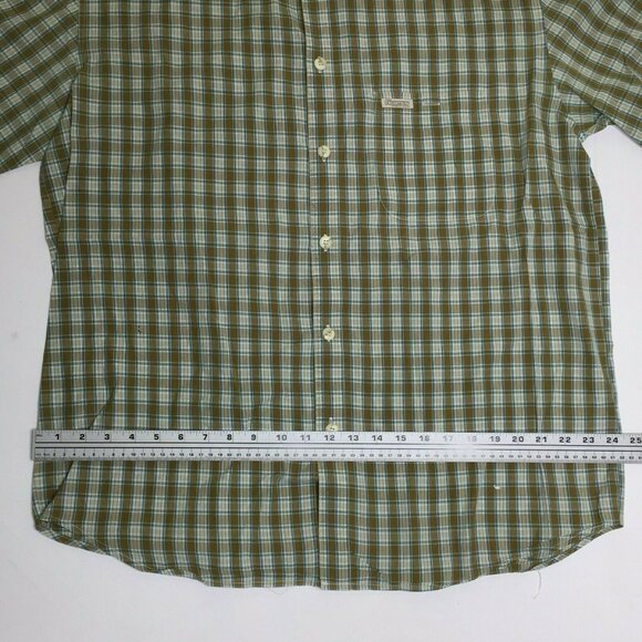 Guess Jeans Mens Short Sleeved Shirt Green Brown Checkered Cotton Size Large - Picture 8 of 10